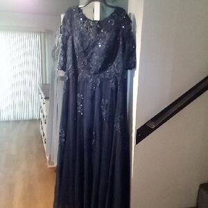 Elegant Navy Blue Sequin Gown